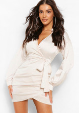 Women's Satin Wrap Puff Sleeve