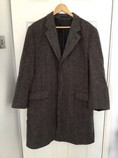 Mens Melka Wool Overcoat Crombie Style Herringbone Black White Grey XL
