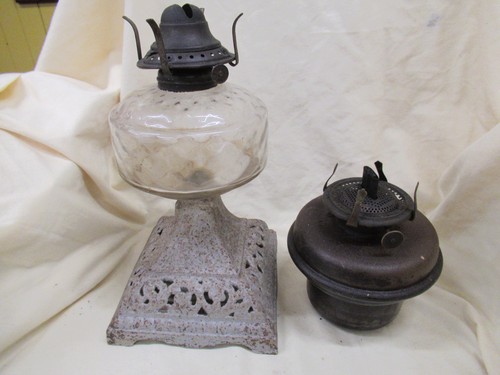 Two antique oil lamps - oil,
