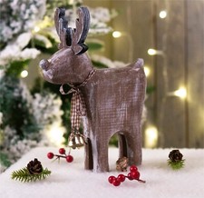 Wooden Reindeer Christmas Decoration Ornament Display Festive Rustic Xmas