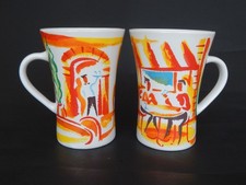 2 Nescafé Coffee Mugs Cafe Scene Vintage Retro Style Latte Mugs