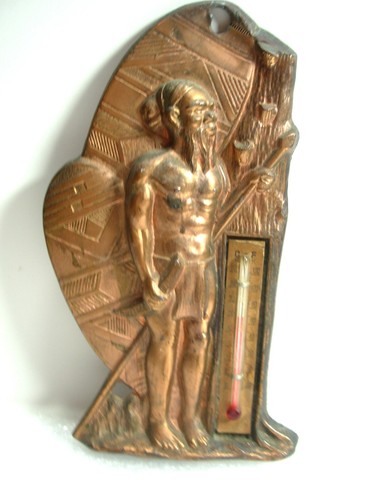 Vintage brass wall - brass, thermometer