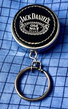 Collectible Jack Daniel’s Chrome Steel & Leather Chain  Keyring with Belt Clip