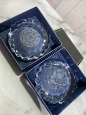 2 Floral Glass Paperweights Laser Art Decorative Floral Rose Boxed