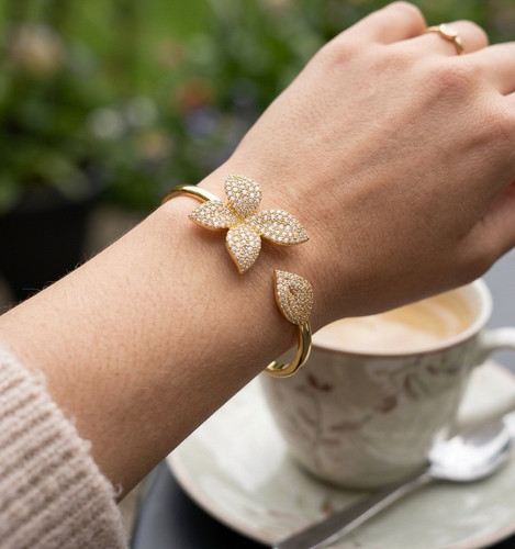 Gold flower crystal - gold, bangle