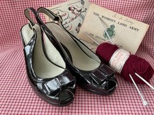 Clarks ‘1940s Vibe’ Black Patent Peep Toe Platform Shoes Women’s UK 3D ~ VGC