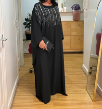 Ladies Luxe Embellished Black Kaftan Abaya Batwing long dress Modest Wear