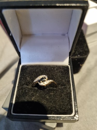 9ct gold sapphire diamond ring - gold,