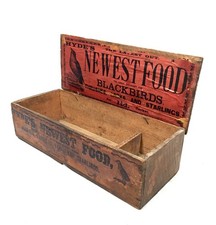 Antique Advertising - Hydes Newest Bird Food Wooden Shop Display Box Crate