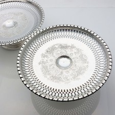 Pair Of Silver Plated Pedestalled Chased Tazza Dishes - Vintage