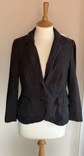Marks & Spencer Navy Linen Cotton Blend Single-Breasted Blazer Jacket UK 12