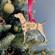 Personalised Hungarian Vizsla Dog Bauble Jumper - Oak Veneer Wood - Add any name