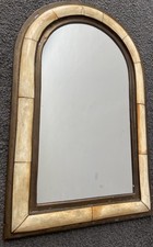 Arts & Crafts Style Finely Detailed Brass Finish Arch Shaped Wall Mirror