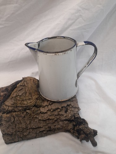 Vintage white enamel pitcher - enamel,