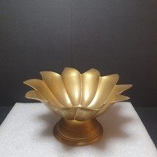 Vintage Brass Pedestal Bowl - Lotus Type Flower - Dish or Tealight Candle Holder
