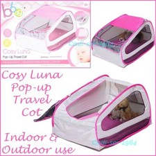 Cosy Luna Pop-up Travel Cot with 50+ UPF Cover Camping Baby Cot PINK BBGG NEW 