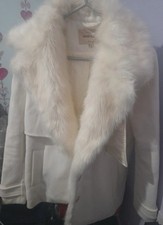 Womens White Faux Fur Collared Coat, River Island