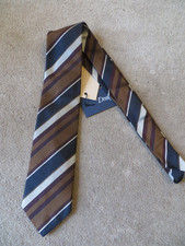 DRAKES MICHAEL J DRAKE BROWN STRIPED 100% SILK TIE HAND MADE NEW WITH TAG