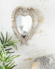 Large Angel Wings Feather Wall Mirror Hanging Resin Metal Antique Style 40x28 cm