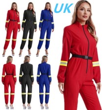 UK Women's Halloween Firefighter Fireman Role Play Costume Long Sleeve Jumpsuit