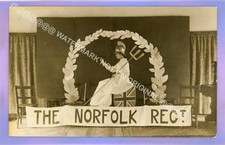 WW1 WAR NORFOLK REGIMENT ARMY BADGE IMAGE MILITARY RP PHOTO FELIXSTOWE POSTCARD