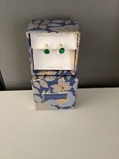 STELLA PICCIOTTO STIRLING SILVER EARRINGS GREEN AND SMALL FAUX DIAMONDS  BOXED