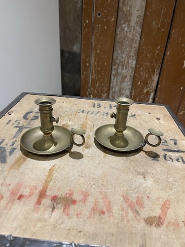 Pair vintage brass chamber - pair,