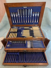 Walker & Hall 103 piece 1923 Silver Plate/Stainfree Cutlery Set in Walnut  Case