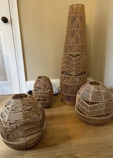 Rattan Light Set. X 2 Ceiling Lights. X 1 Floor Lamp And 1 Table Lamp