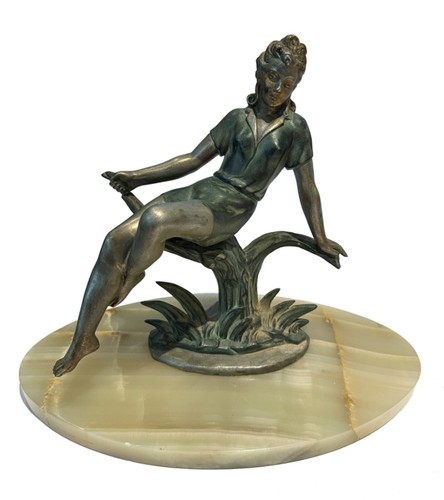 Art deco green spelter - art,