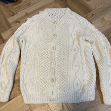 Aran Hand Knitted Vintage  Cream Fisherman’s Cardigan M