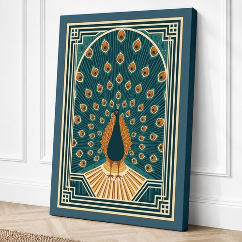 Peacock art deco - art, canvas