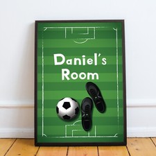Personalised Football Theme Framed Print For Boys Bedroom Football Wall Art