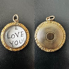 Antique Victorian 9K Rose Gold Locket Pendant Engine Turned & Glazed 3.15g, 3.3c