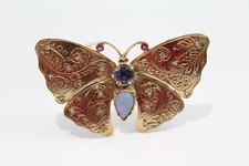 09 9ct Gold Butterfly Brooch w/ Opal Sapphire Ruby & Diamond (8.32g)
