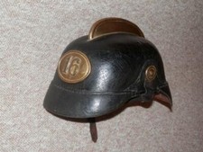 Antique German Leather Fire Brigade Helmet Lederhelm with a preubische '16' 1899