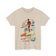 Surf Hawaii T-shirt Retro Hawaiian Surfing Tee Vintage Hawaii Art Waikiki Waves