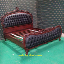 6' Super King size Dark Mahogany Designer bed with chesterfield style upholstery