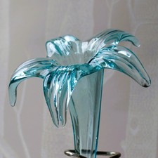 ? Vintage Blue Glass Lily Vase with Silver-Plated Base Art Nouveau Style Eperne