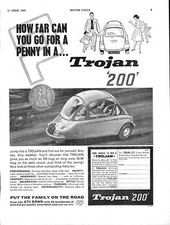 1963 Advert for TROJAN '200' Three-Wheeled Bubble-Car Original Print Ad Ephemera