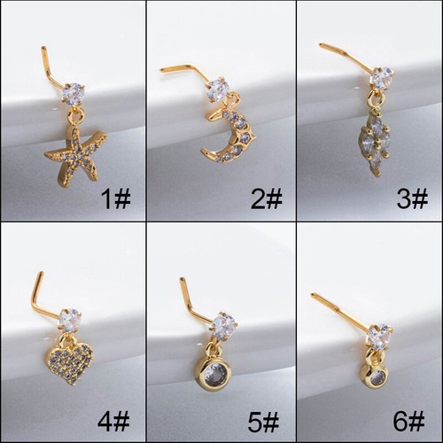 Zircon moon dangle nose stud - zircon,