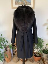 Zara Black Wool Blend Belted Wrap Coat Jacket Faux Fur Collar - Size Medium