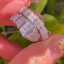 2.10Ctw Round Moissanite Snake Style Engagement Ring Band 14K White Gold Plated