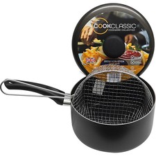 Cookclassic Aluminium Non-Stick Chip Pan with Basket Fryer Saucepan, UK MADE