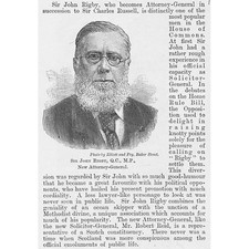 SIR JOHN RIGBY Attorney General for England - Antique Print 1894