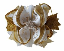 Christmas Hair Bow Hair Clip Diamante White Gold UK Seller ??