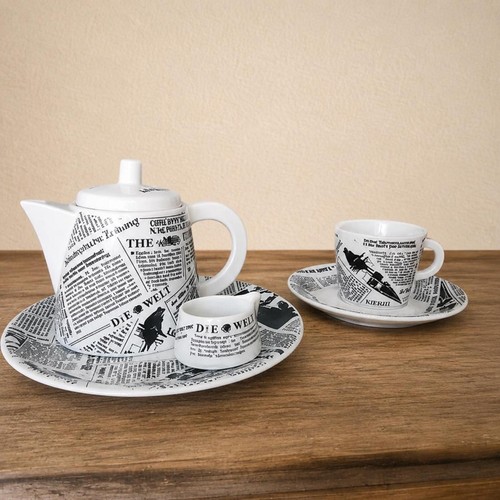 Newspaper print teapot set cup - teapot,