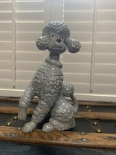 Vintage Signed 1966 Ceramic Poodle Dog Figurine Statue 27cm H X 18cm W  X 13cm D