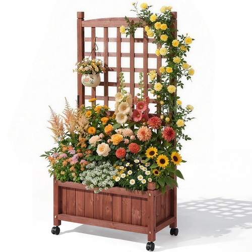 Wood planter with trellis for - with,