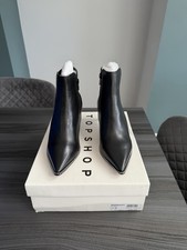 Topshop Midnight Black Kitten Heel Leather Studded Boots UK 4 BNIB